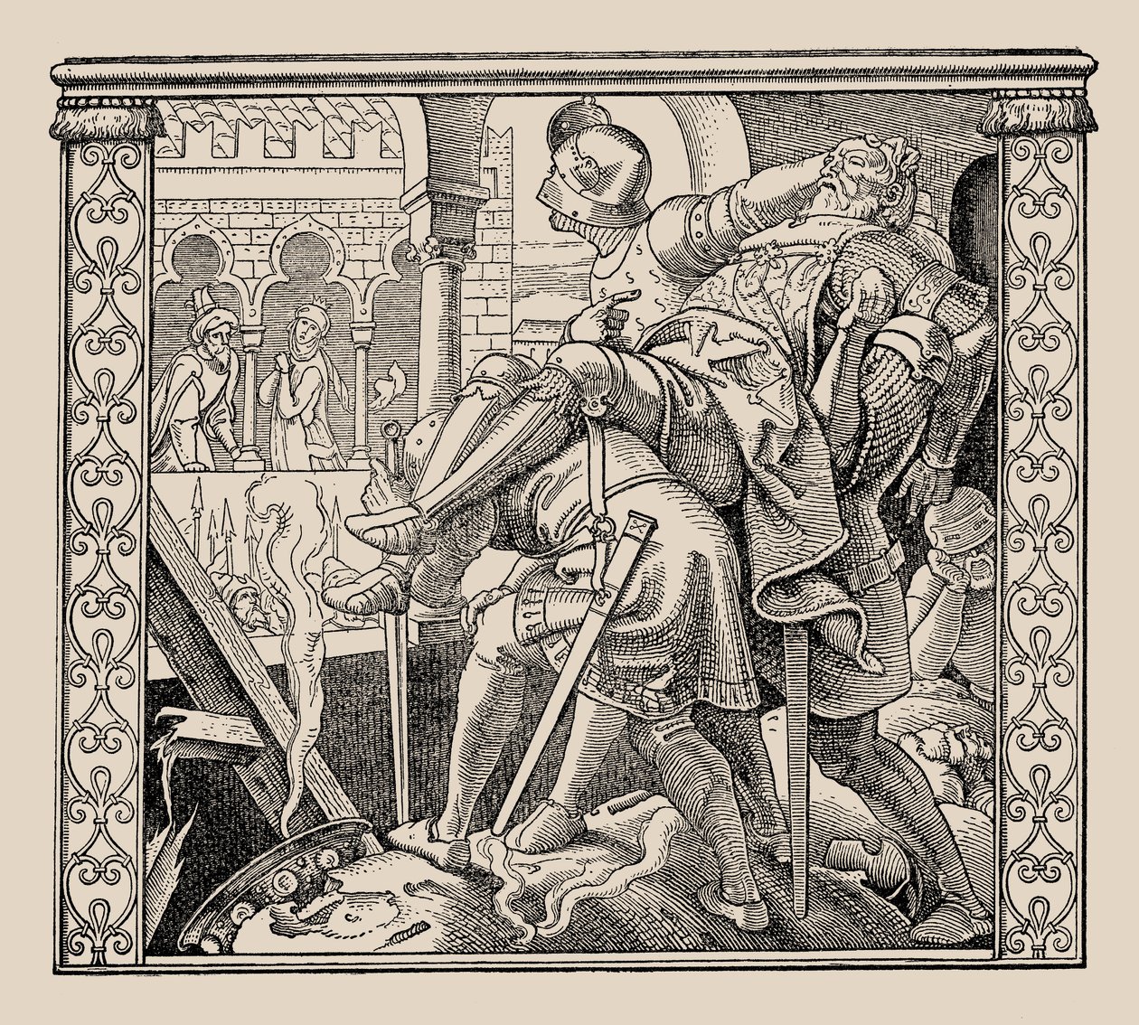Die Nibelungen. Jak je Rudigerův sbor představen Krimhildě, 1840-1841. od Alfred Rethel