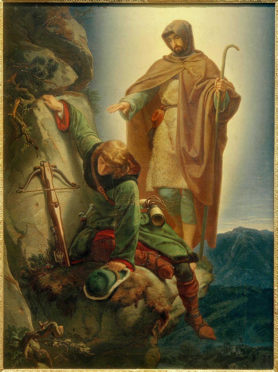 Anděl strážný zachrání Maxmiliána v Martinswand / Rethel od Alfred Rethel