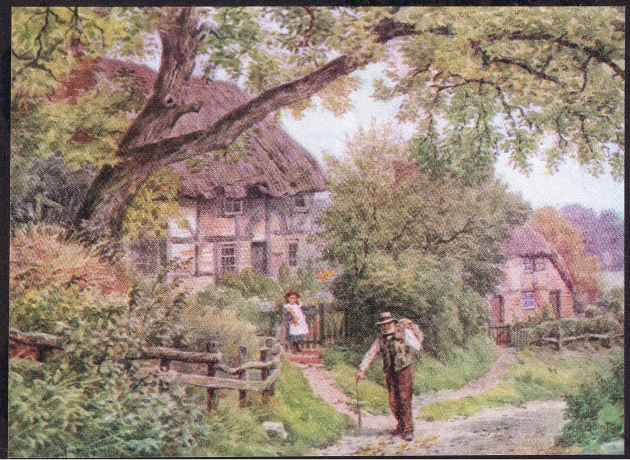 A od Lane at Houghton, Suffolk, z The Cottages and the Village Life of Rural England vydané nakladatelstvím Dent & Sons Limited, 1912 od Alfred Robert Quinton