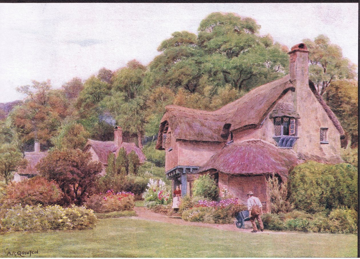 Almshouses, Selworthy Green, Somerset, z The Cottages and the Village Life of Rural England vydané nakladatelstvím Dent & Sons Limited od Alfred Robert Quinton