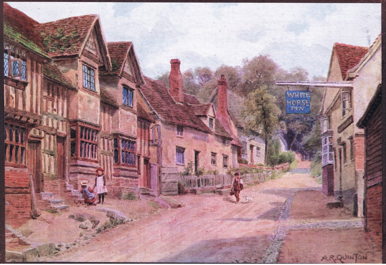 Domy dříve obývané tkalci, Kersey, Suffolk, z The Cottages and the Village Life of Rural England vydané Dent & Sons Limited od Alfred Robert Quinton