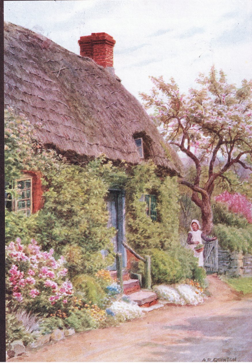 The Cottage Door, Elmley Castle, Worcester, z The Cottages and the Village Life of Rural England vydané nakladatelstvím Dent & Sons Limited od Alfred Robert Quinton