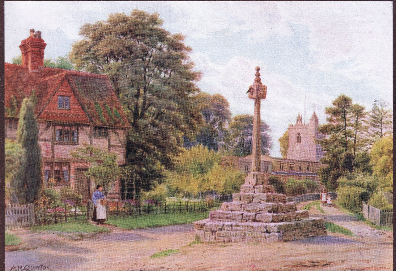 The Cross, East Hagbourne, Berkshire, z The Cottages and the Village Life of Rural England vydané nakladatelstvím Dent & Sons Limited, 1912 od Alfred Robert Quinton