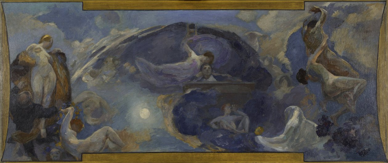 Skica pro Petit Palais, jižní galerie: Poezie - Drama, mezi lety 1906 a 1914 (olej na plátně) od Alfred Roll