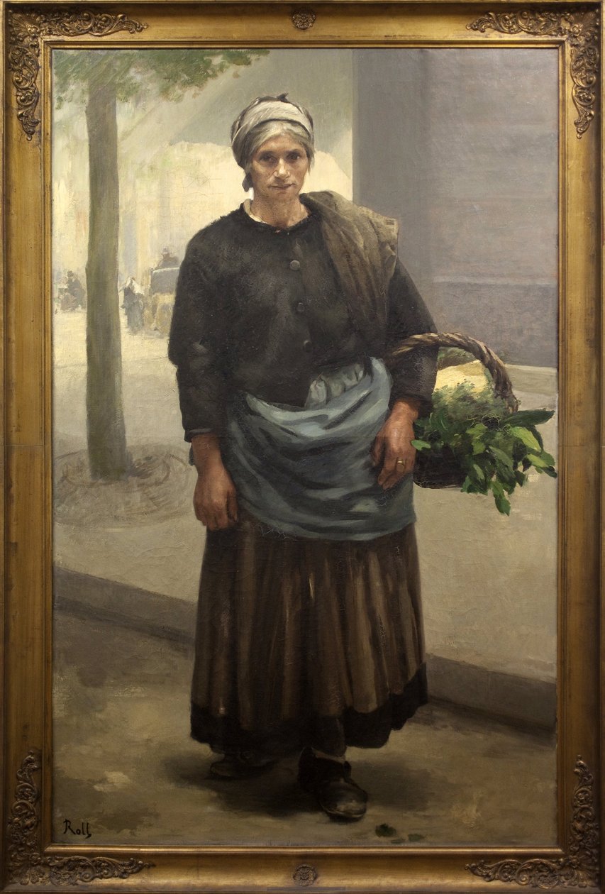 Marianne Offrey, zelená křičící. Obraz Alfreda Rolla (1846-1919), olej na plátně, před 1885. Muzeum výtvarných umění v Pau. od Alfred Roll