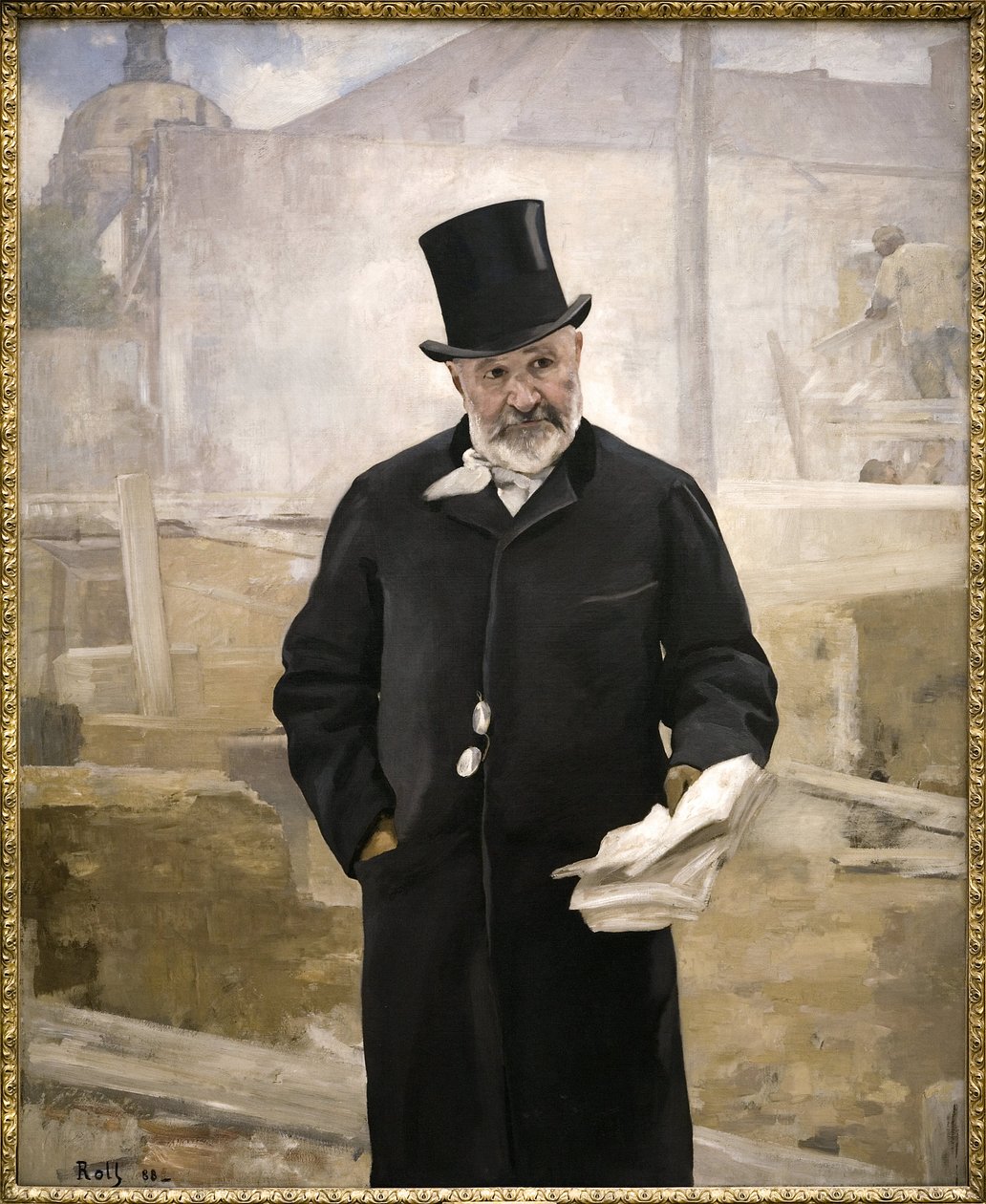 Portrét Jean Charles Adolphe Alphand (1817-1891), spolupracovník barona Haussmanna, vedoucí veřejných prací, uspořádání zelených ploch v Paříži, ředitel děl Světové výstavy 1889, Olejomalba na plátně od Alfreda Rolla (1846-1919 ). Photog od Alfred Roll