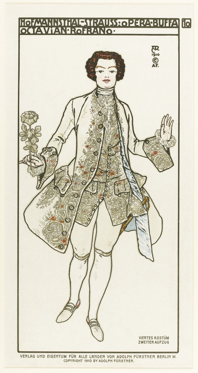 Kostýmní návrh pro operu Der Rosenkavalier Rytíř z růže od Richarda Strausse, 1910 od Alfred Roller