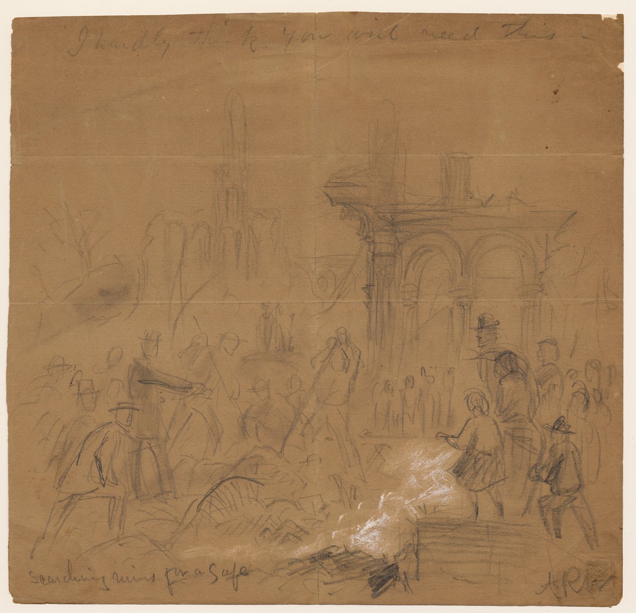 Hledání sejfu v ruinách po požáru v Chicagu v roce 1871 (tužka a křída na papíře) od Alfred Rudolph Waud