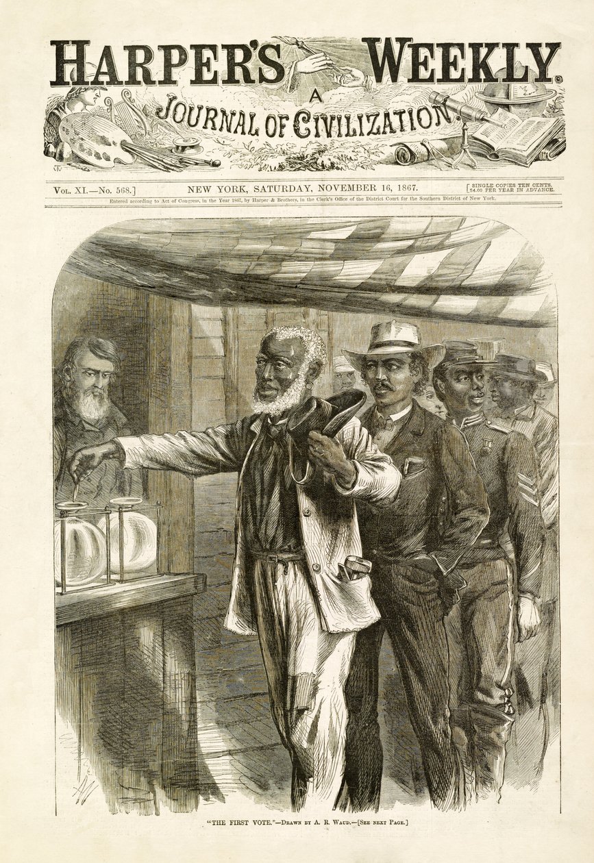 První hlasování, hospoda. Harpers Weekly, 1867 od Alfred Rudolph Waud