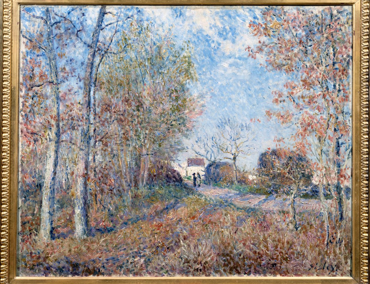 Roh dřeva se Sablons aneb cesta k rudě dřeva (lesní okraj Fontainebleau, poblíž Moret-sur-Loing) Malba Alfreda Sisleyho (1839-1899) 1883 Rozm. 0,6x0,73 m Paříž, musee d
