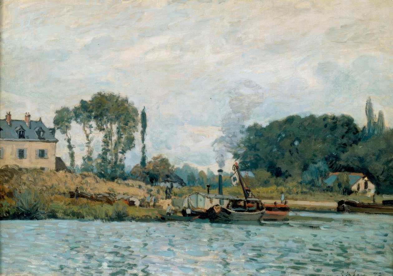 Lodě u zdymadla Bougival od Alfred Sisley