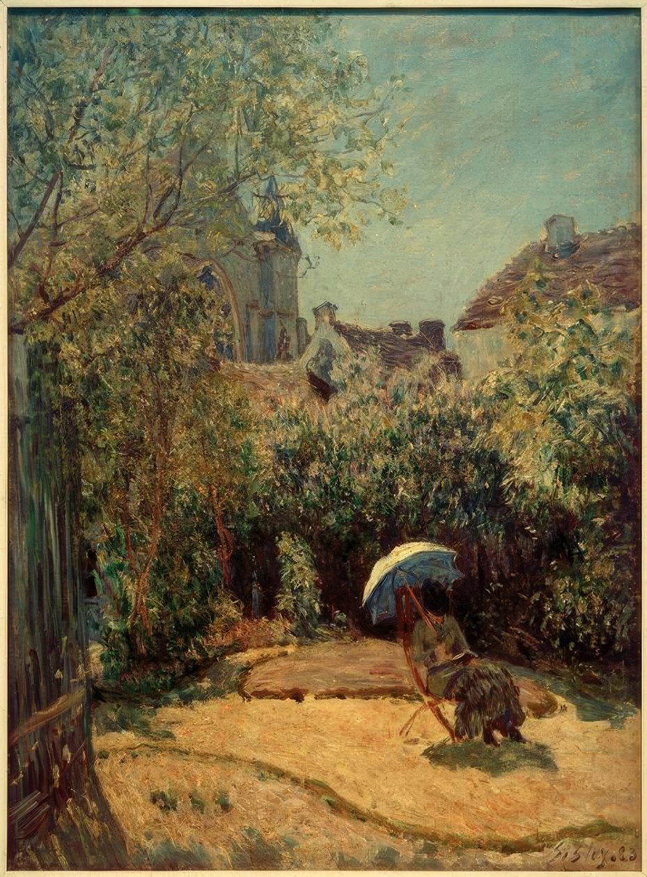 Žena se slunečníkem - letní scéna od Alfred Sisley