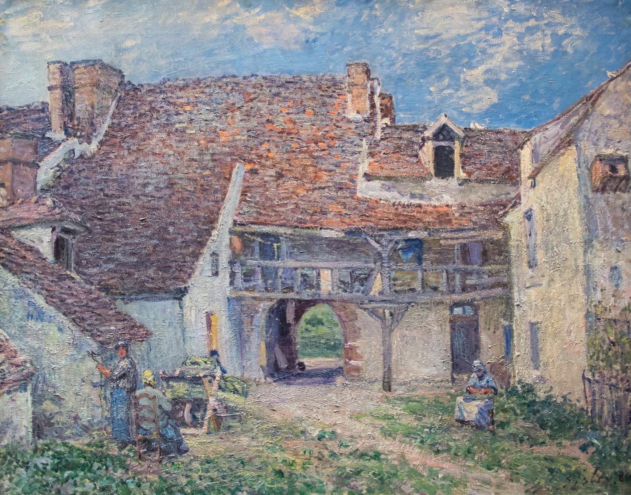 Francouzsky: Cour de ferme à Saint-Mammès od Alfred Sisley