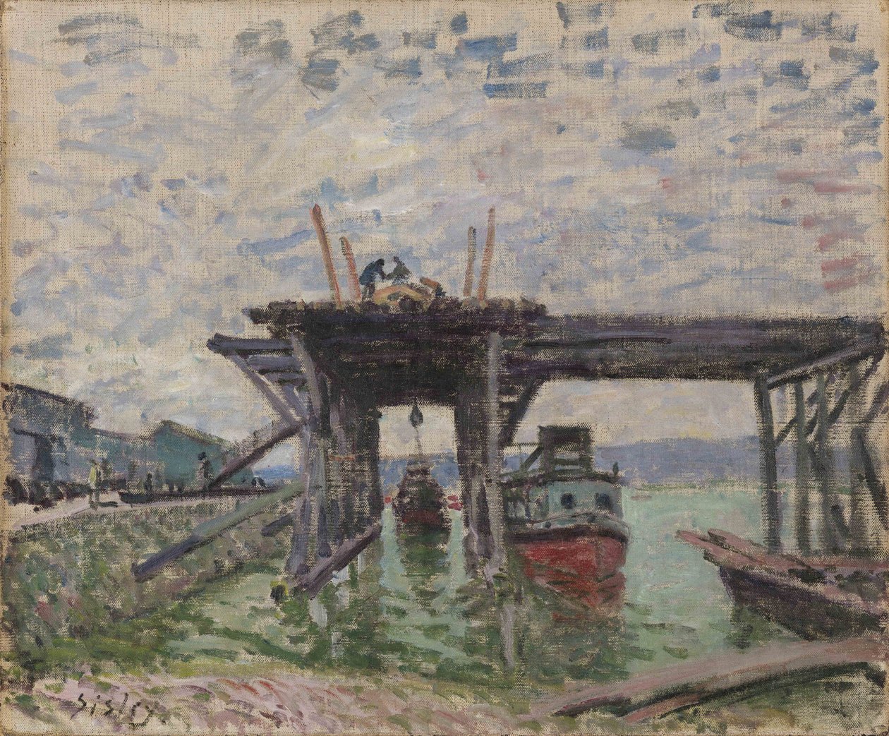 Německy: Most ve výstavbě Garáž říčních lodí od Alfred Sisley