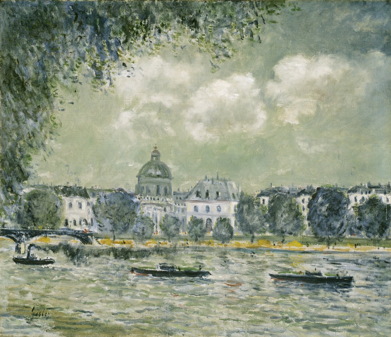 Krajina podél Seiny s Institut de France a Pont des Arts, c.1875 od Alfred Sisley