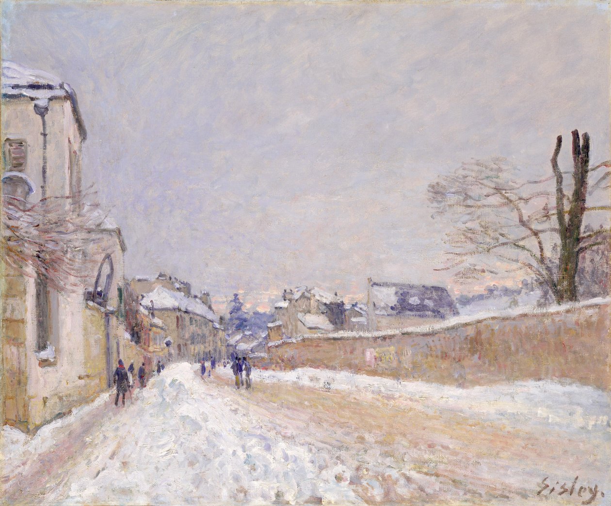 Rue Eugène Moussoir at Moret: Zima od Alfred Sisley