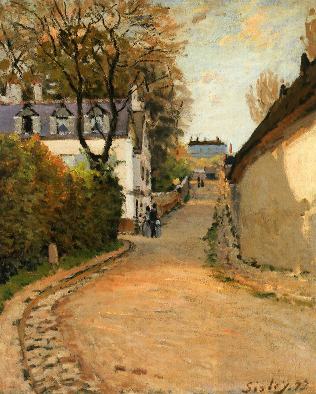 Rue de la Princesse, Louveciennes, při pohledu na sever, kolem roku 1873 (olej na plátně) od Alfred Sisley