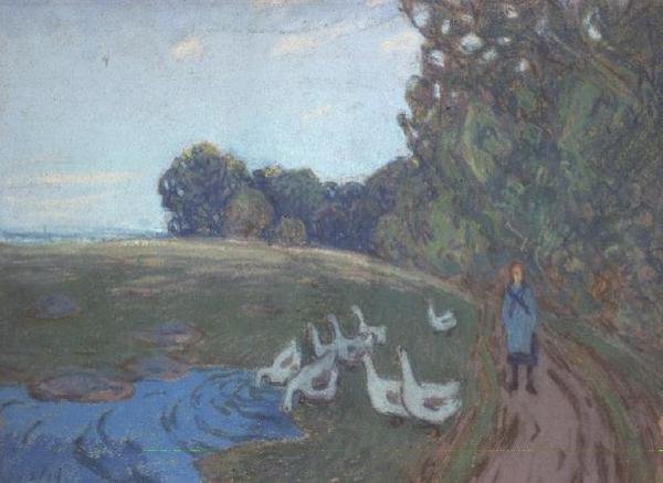 The Goose Girl, kolem roku 1895 (pastel) od Alfred Sisley