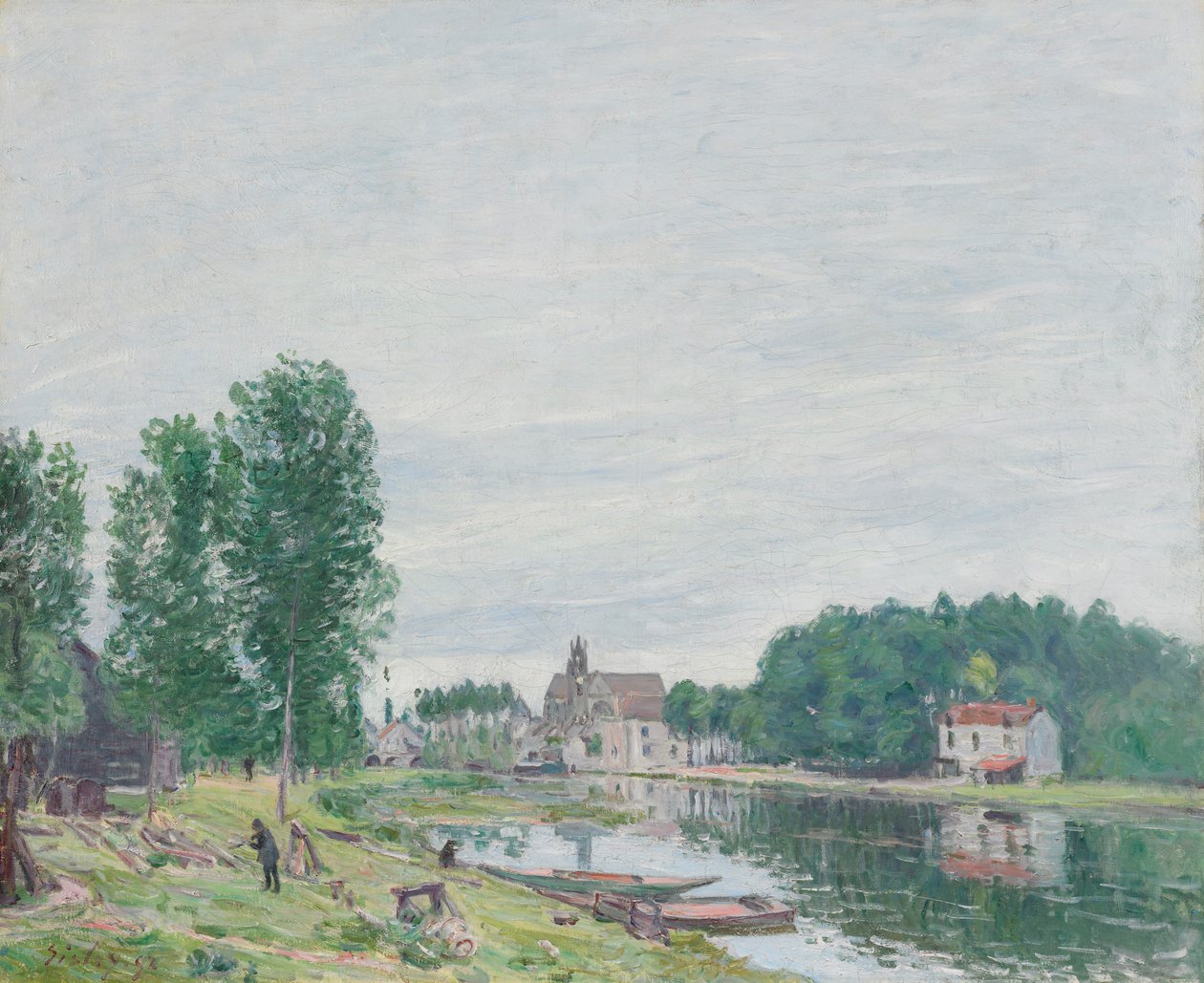 Loděnice Matrat, Moret-Sur-Loing, deštivé počasí od Alfred Sisley