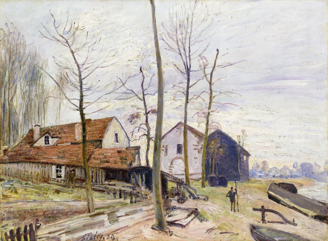 The Mills of Moret, s Vycházející slunce; The Mills of Moret, při východu slunce, 1889 od Alfred Sisley
