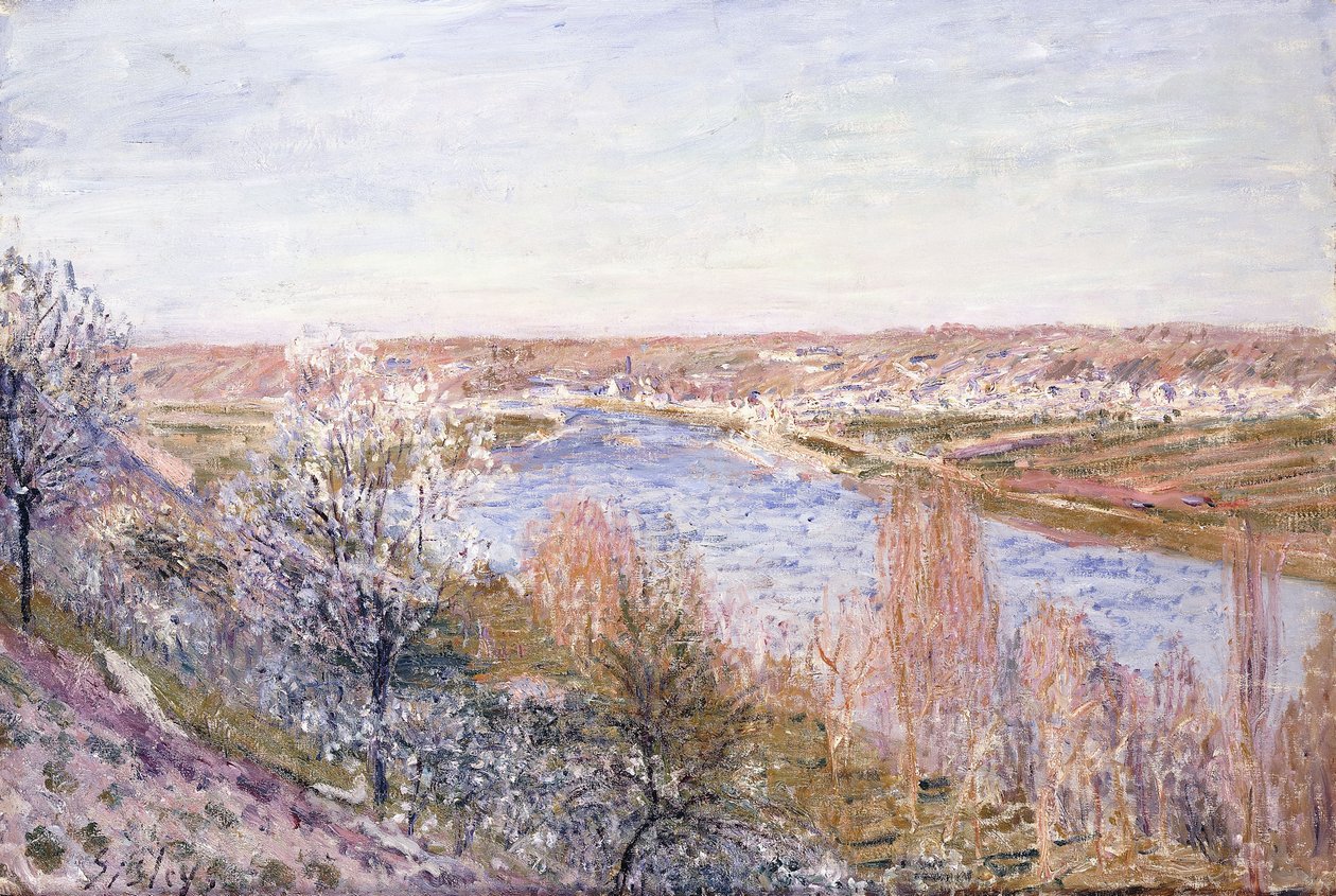 Vesnice Champagne při západu slunce – duben 1885 od Alfred Sisley