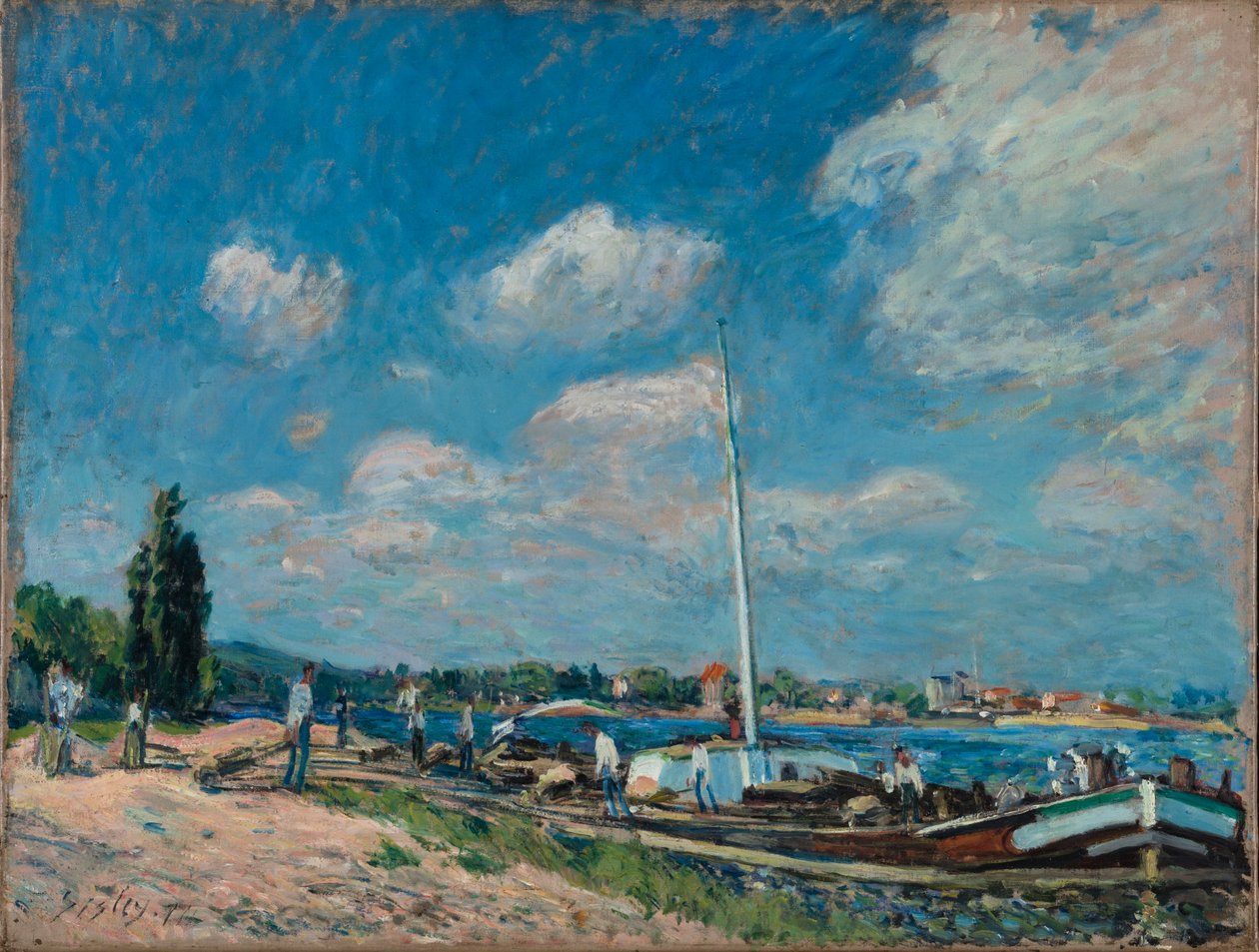 Vykládání člunů v Billancourtu, 1877. od Alfred Sisley