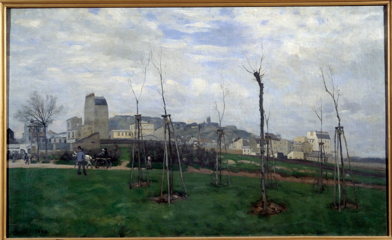 Pohled na Montmartre z květinového města v Batignolles Painting od Alfreda Sisleyho (1839-1899) 1869 Sun. 0,7x1,17 m Grenoble, Musee des Beaux Arts od Alfred Sisley