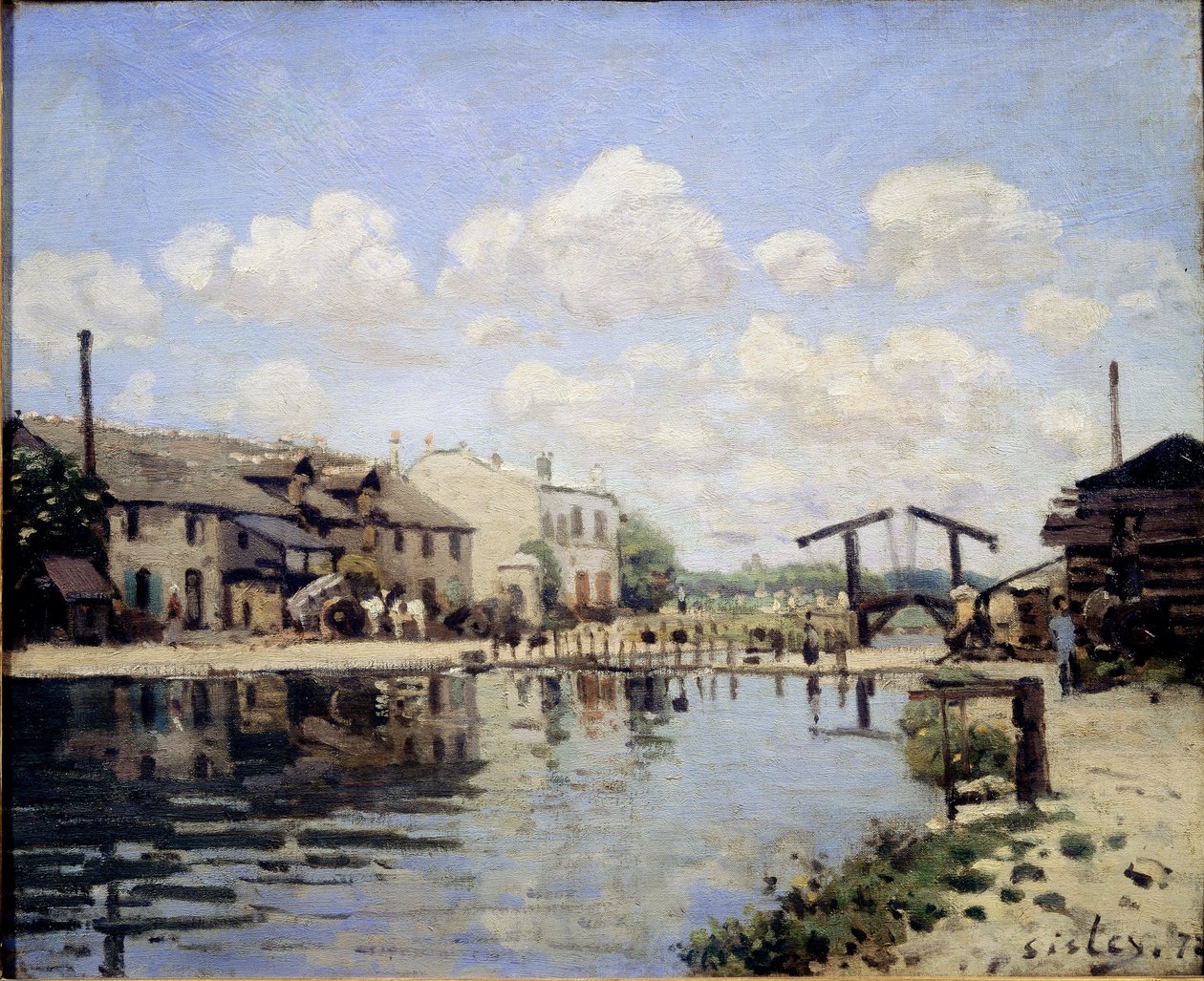 Pohled na kanál sv. Martina v roce 1872. Pohled na stavidlo - olej na plátně od Alfred Sisley