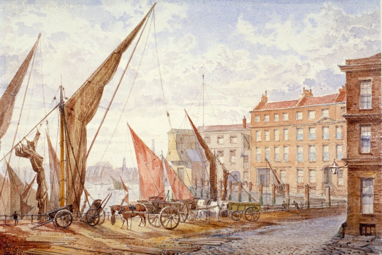 Pohled na Maidstone Wharf, Queenhithe, City of London, 1865. od Alfred Slocombe