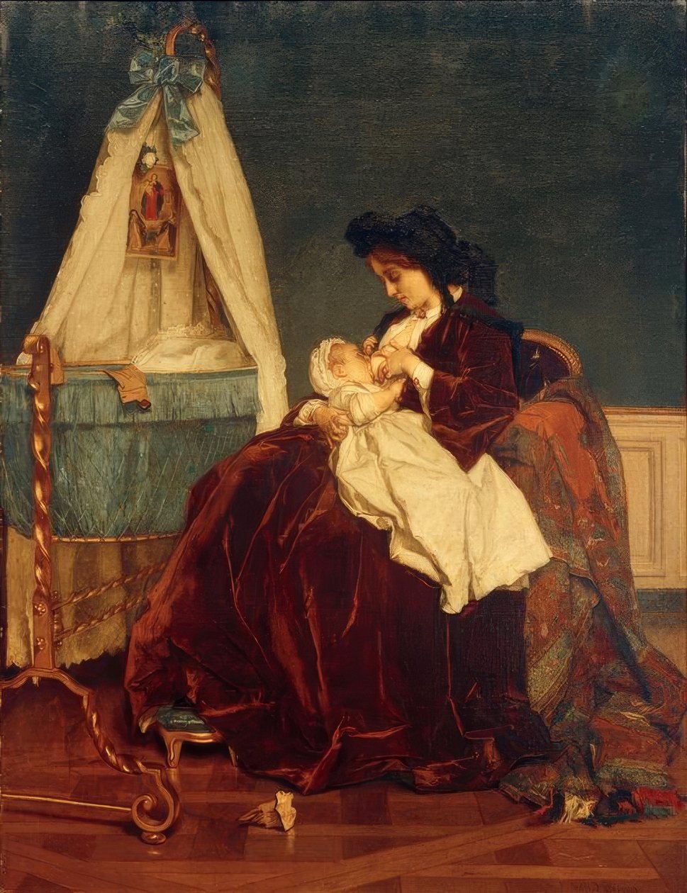 Alfred Stevens, umělcova manželka a syn Léopld od Alfred Emile Stevens
