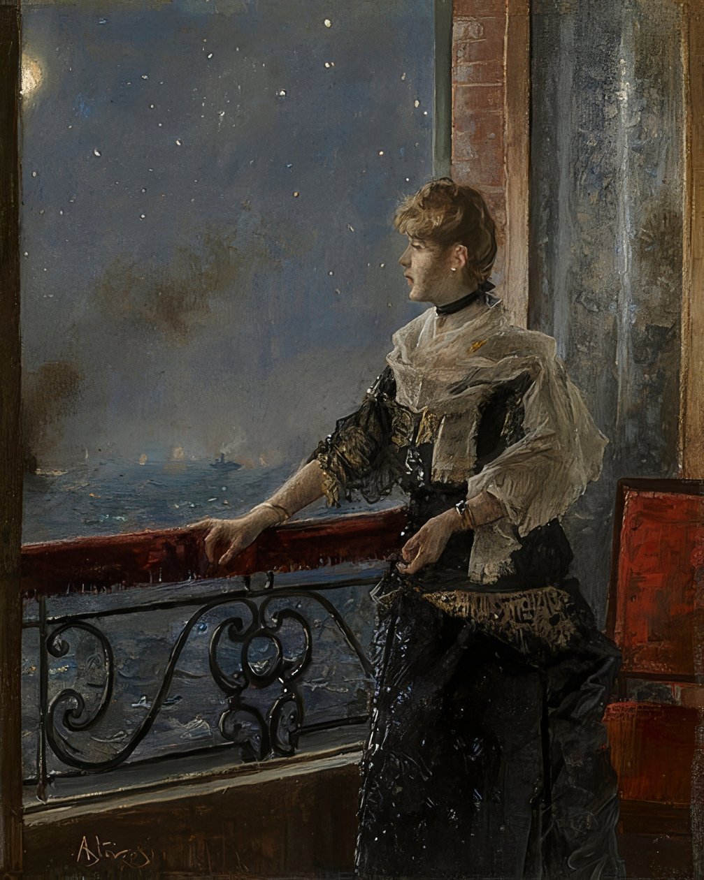 Moonlight (Clear of the Moon). Asi 1885 od Alfred Emile Stevens