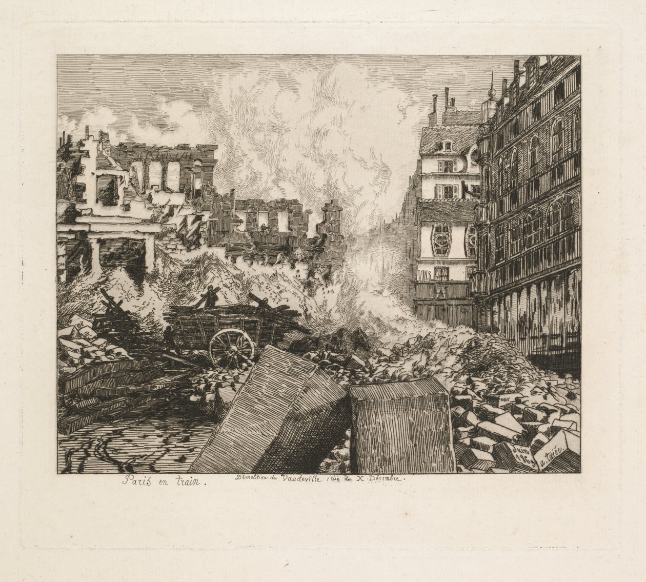 Paříž vlakem. Demolice divadla Vaudeville: rue du Dix-Decembre od Alfred Taiée