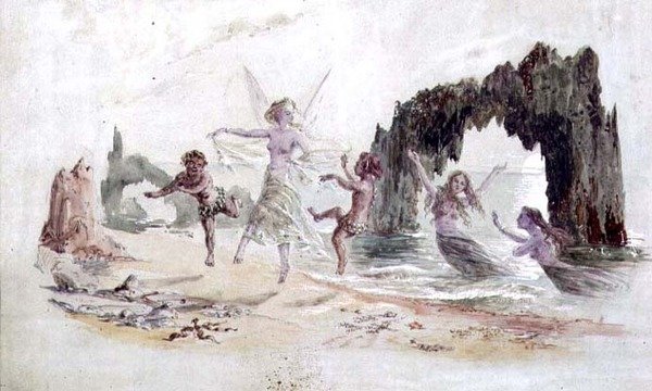 Víly a fauni na pobřeží (akvarel) od Alfred Thompson
