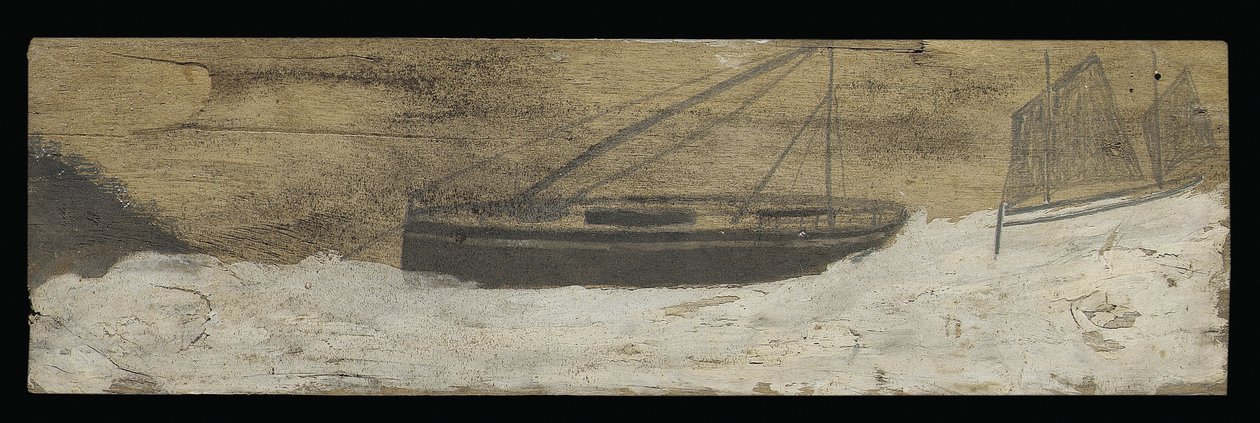 Lodě na rozbouřené vodě (tužka a olej na panelu) od Alfred Wallis