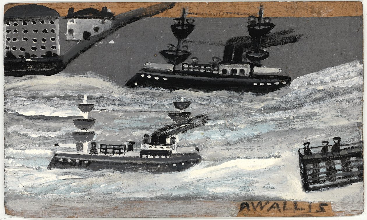 Dělové čluny za války (olej na panelu) (viz také 1074079) od Alfred Wallis