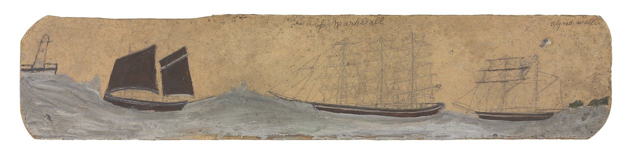 Remorkér a dvě malé plachetnice blížící se k přístavu, cca 1855-1942 (olej a tužka na kartě) od Alfred Wallis