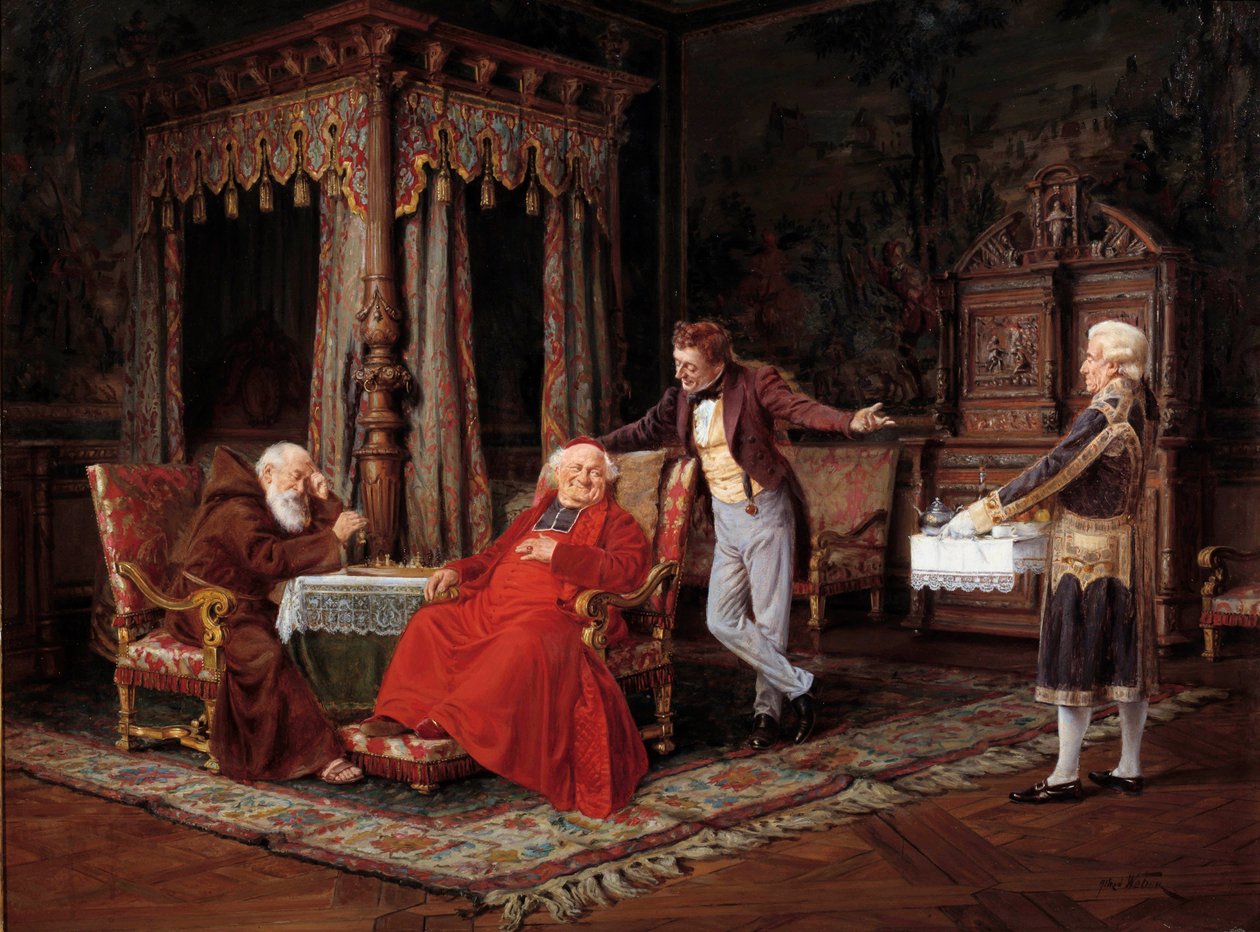Chuť jeho eminence Obraz Alfreda Webera (1862-1922) 19. století Avignon, Musee Calvet - Krevety pro kardinála. Obraz Alfreda Webera (1862-1922) od Alfred Weber