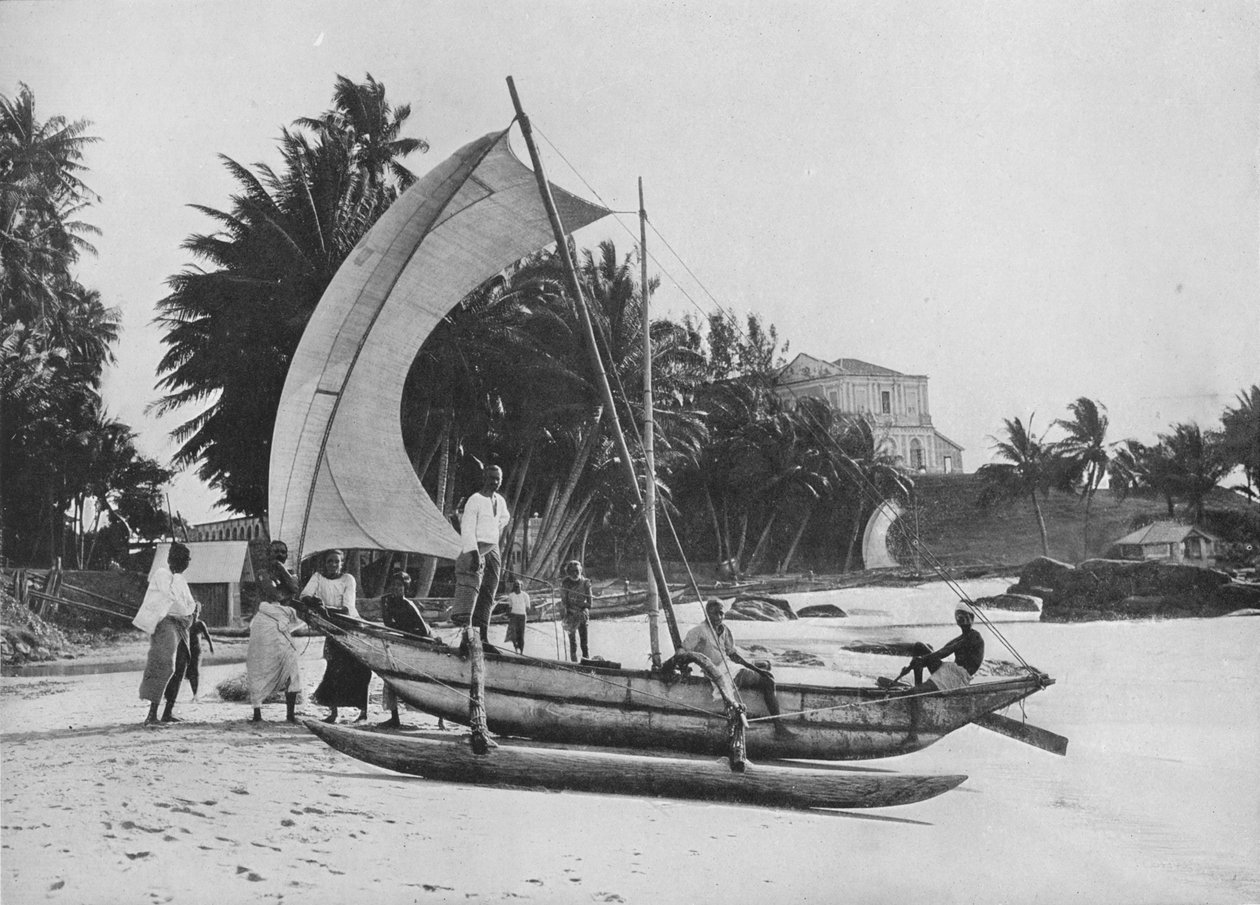 Rybářská kánoe Outrigger v Mount Lavinia Sea Shore, c1890, 1910 od Alfred William Amandus Plate