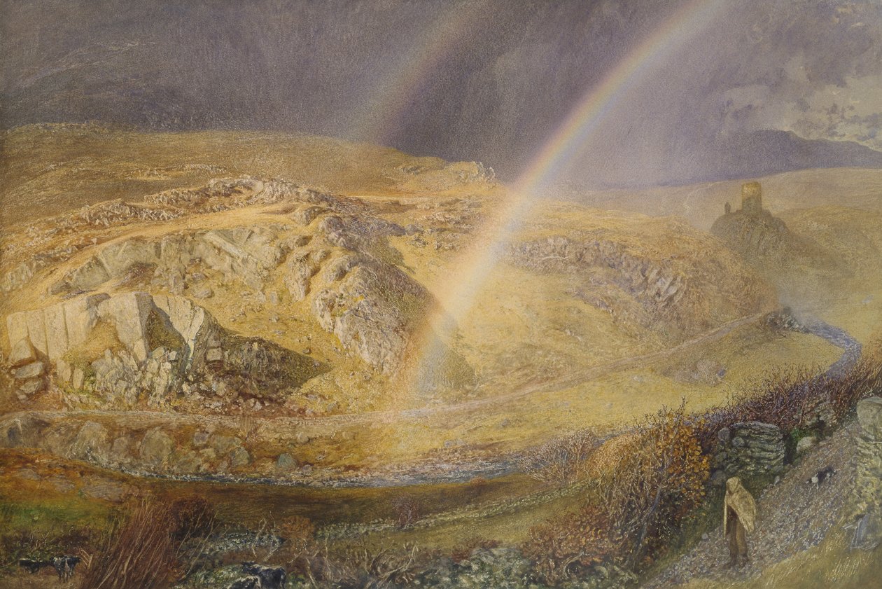 A November Rainbow, Dolwyddelan Valley, 11. listopadu 1866, 13:00 1866, 1866 (akvarel na papíře) od Alfred William Hunt