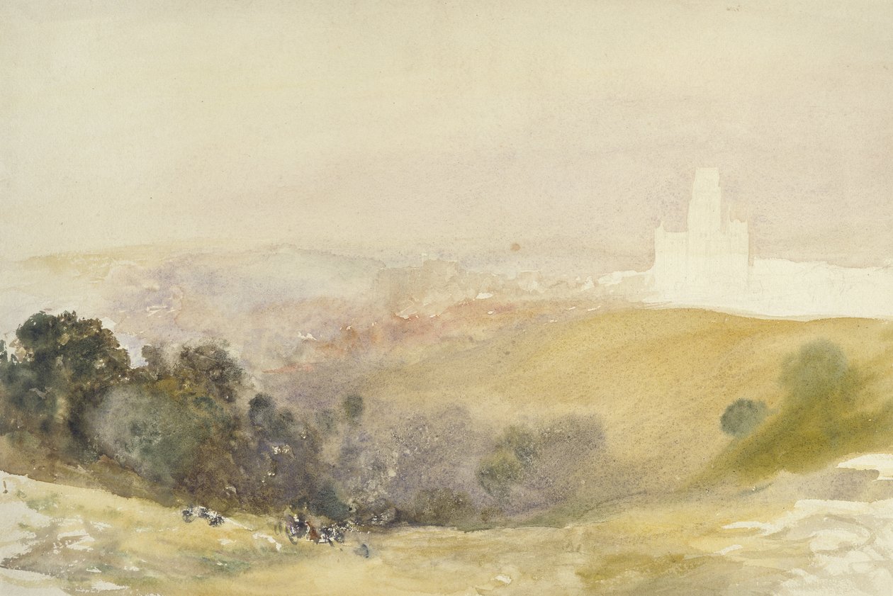 Durham z Red Hills, 1880-86 (akvarel přes grafit, na papíře) od Alfred William Hunt
