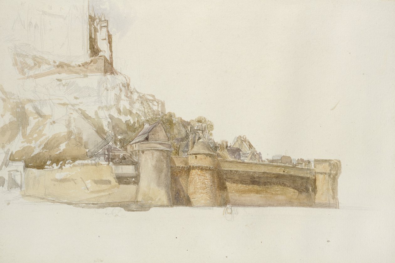 Mont St Michel: Hradby a bašty, c. 1876 (akvarel přes grafit na papíře) od Alfred William Hunt