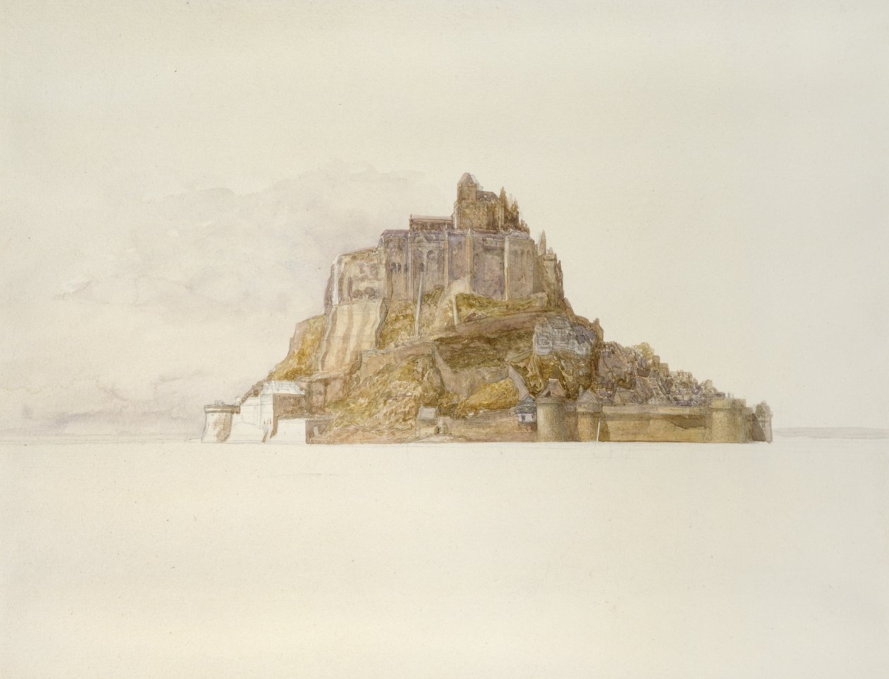 Mont St Michel z Sands, c. 1876 (akvarel přes grafit, na papíře) od Alfred William Hunt