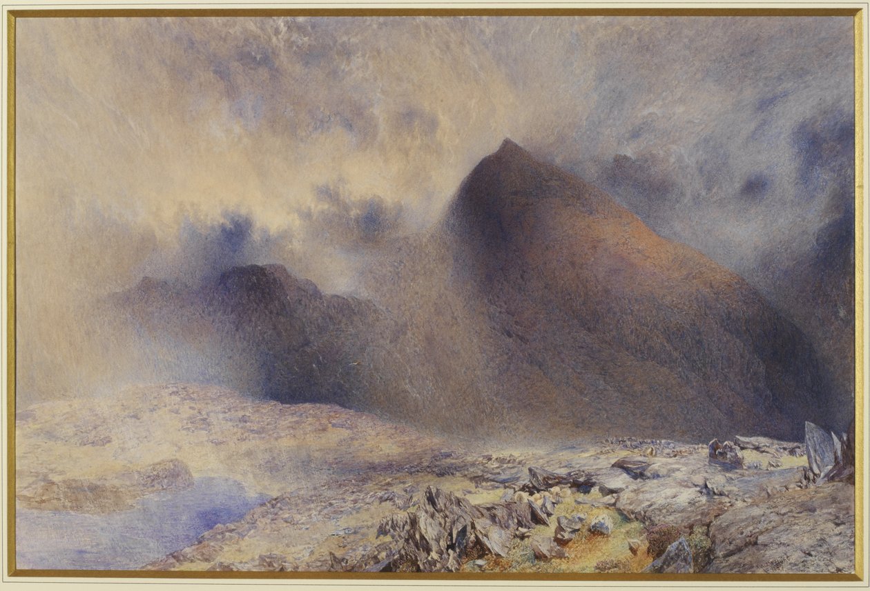 Mount Snowdon v mracích, 1857 (čb a tužka na papíře) od Alfred William Hunt