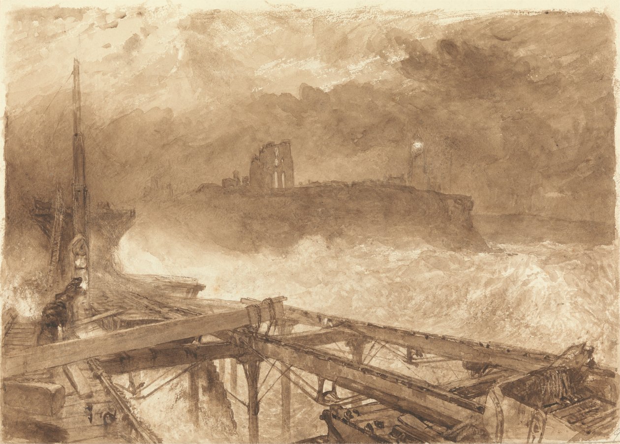 Studie pro Tynemouth Pier - osvětlení lamp při západu slunce od Alfred William Hunt
