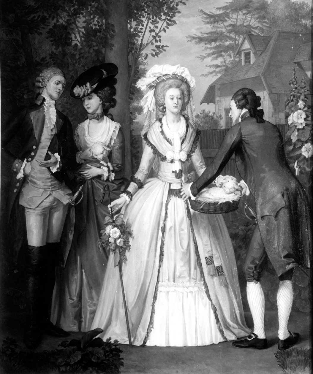 Marie-Antoinetta (1755-93) Habsbursko-Lotrinská, královna Francie a Navarry, jako pastýřka v Trianonu (černobílý tisk) od Alfred Wilson Cox