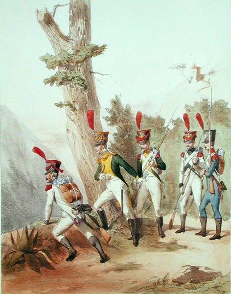 Francouzské jednotky, vyryl Gustave David (1824-91) 1810 (litho) od Alfred de (after) Marbot