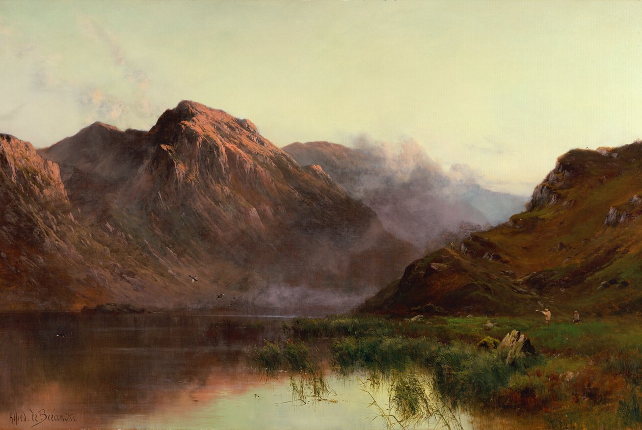 The Hunt of Wildfowl Llyn Crafnant (olej na plátně) od Alfred de Breanski