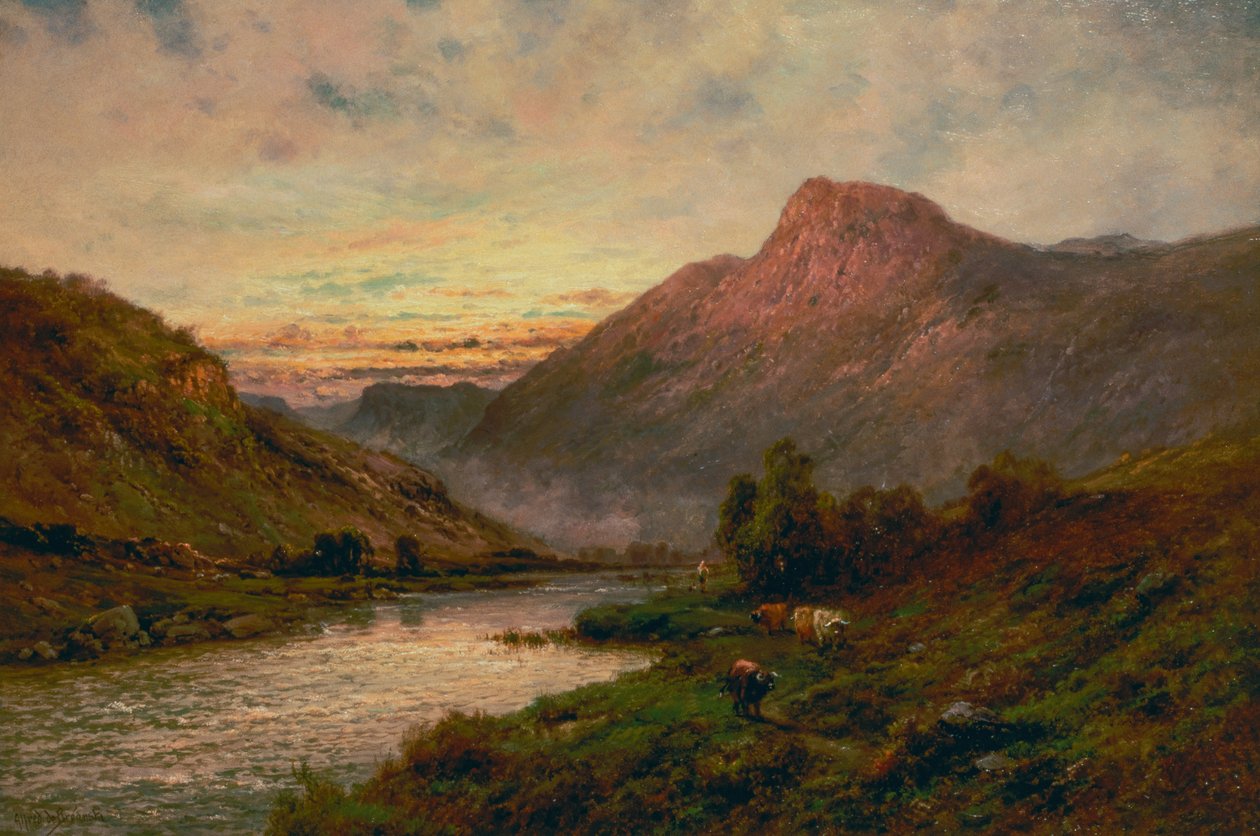 The Tay at Sunset, Dunkeld (olej) od Alfred de Breanski