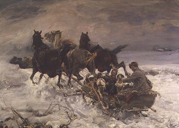 Postavy na saních tažených koňmi od Alfred von Wierusz Kowalski