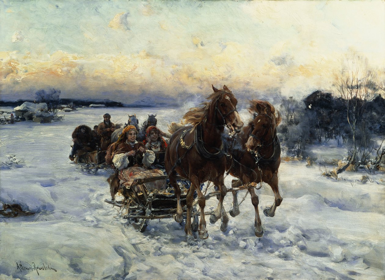 Jízda na saních od Alfred von Wierusz Kowalski